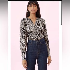 Rebecca Taylor Silk Jacquard Hidden Leopard Blouse